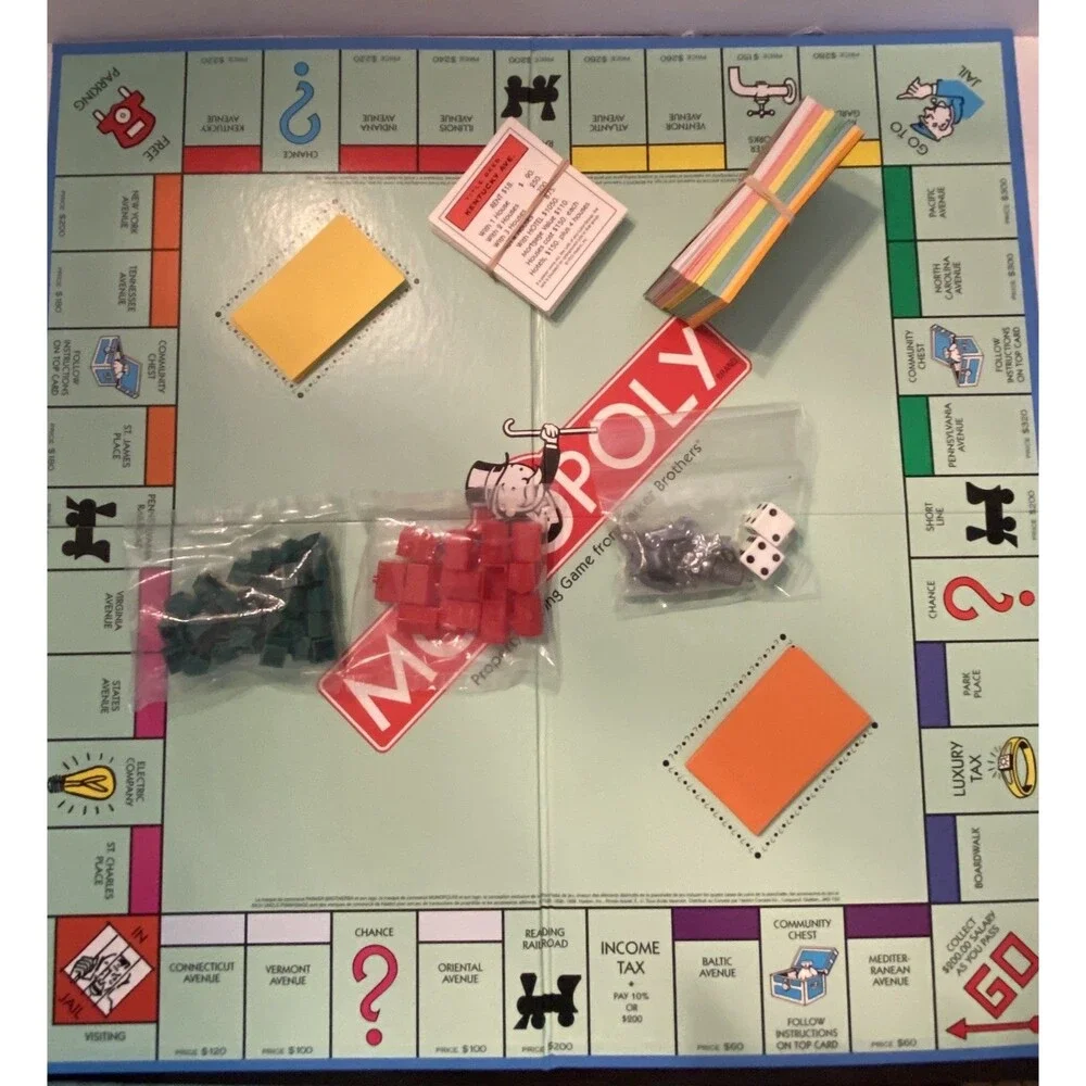 1998 Monopoly Board Game Parker Brothers w/ New Moneybag token Some Parts Unused